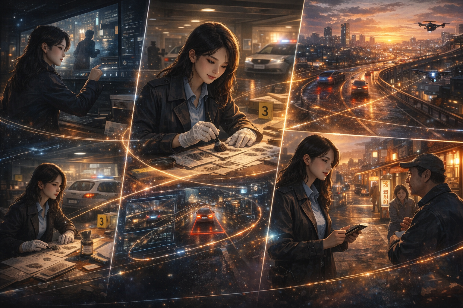 지도와 메모, 디지털 기기가 함께 놓인 조사 플래닝 이미지